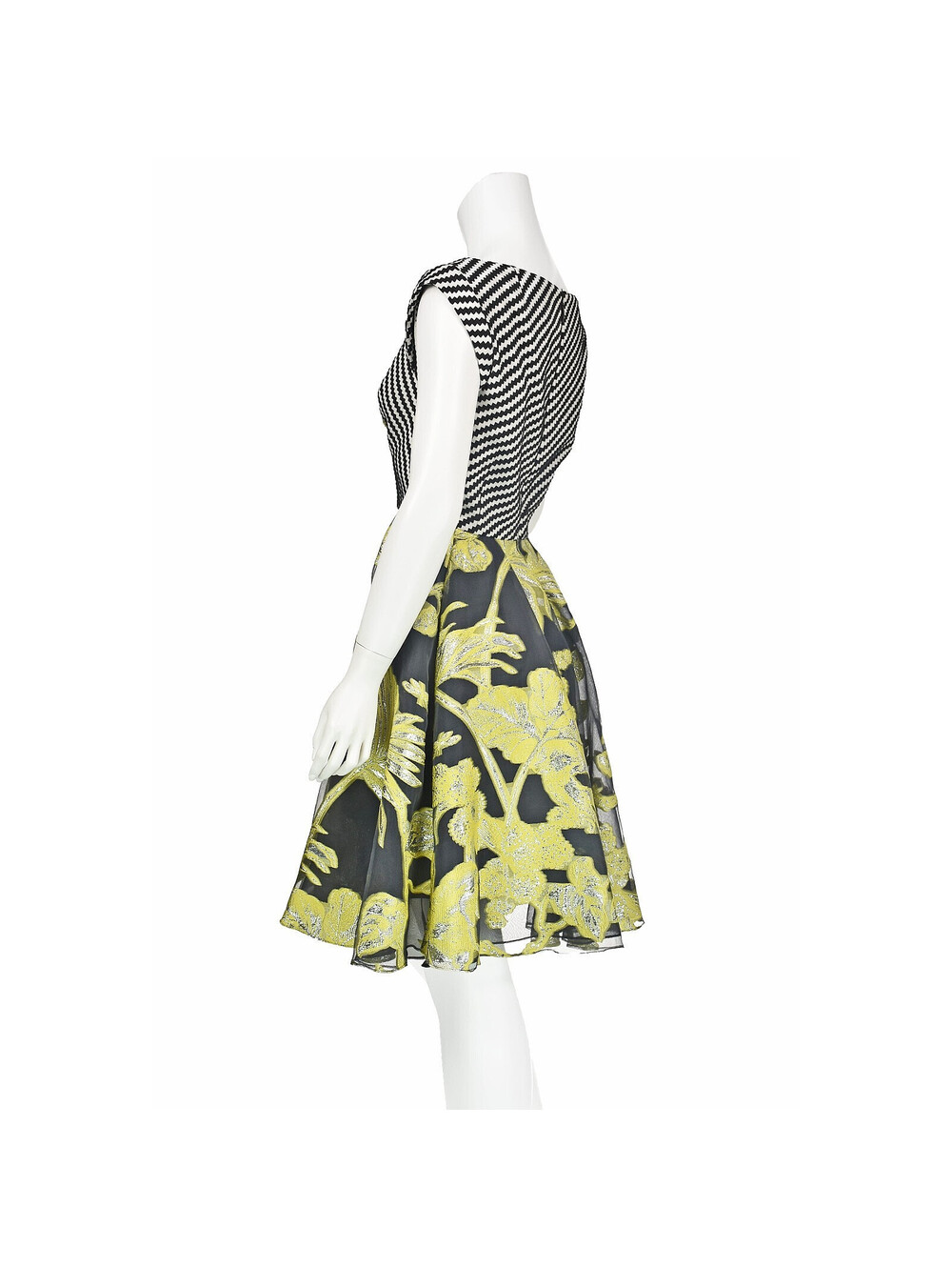 TALBOT RUNHOF Fit & Flare Mini Dress, Yellow, Gray & Silver, SZ 8 NWT @ $2995 - Picture 5 of 9